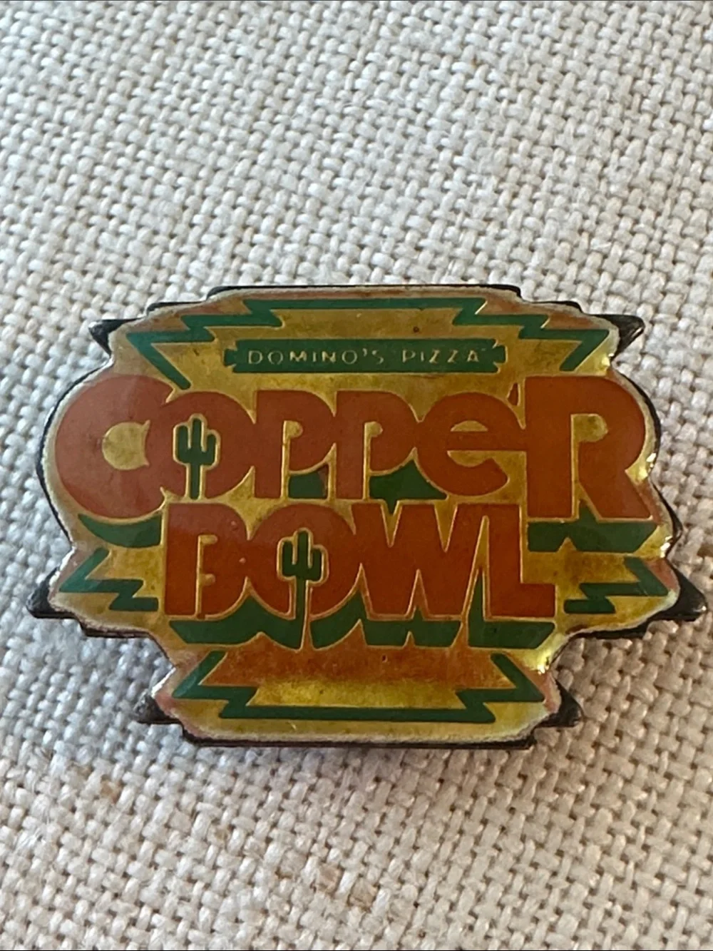 Vintage Copper Bowl Enamel Pin - Orange & Green